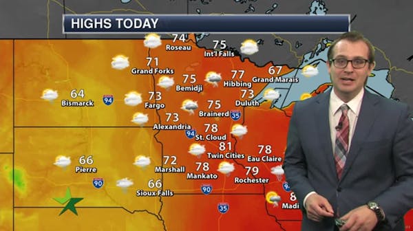 Afternoon forecast: Warm, chance of storms tonight, high 81