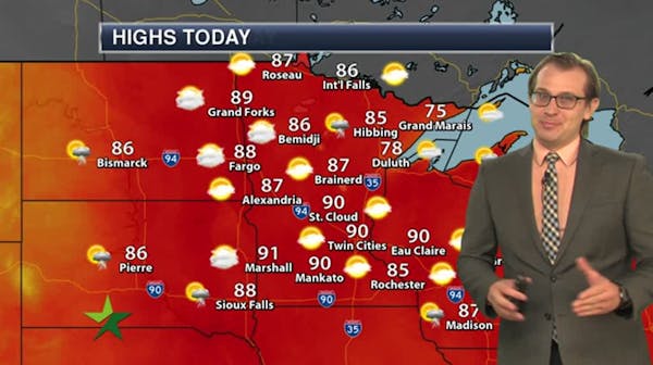 Morning forecast: Hot, humid and mostly sunny; high 90