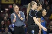 Hopkins’ coach Brian Cosgriff led his team during the state tournament on March 11 at Williams Arena.