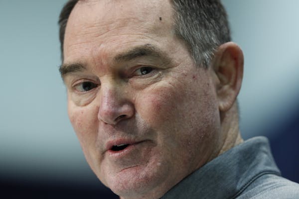 Vikings head coach Mike Zimmer met with media at the NFL scouting combine in Indianapolis in February.
