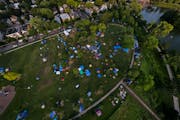 The number of tents in Minneapolis’ Powderhorn Park — photographed Tuesday — has shrunk from 560 tents last week to 310.