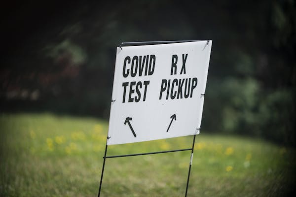 A sign at the COVID-19 self-administered testing site, which took place at the pharmacy pick-up window at the CVS Pharmacy in Little Canada.
