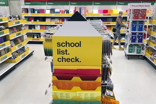 Back-to-school supplies await shoppers at a store on July 11.