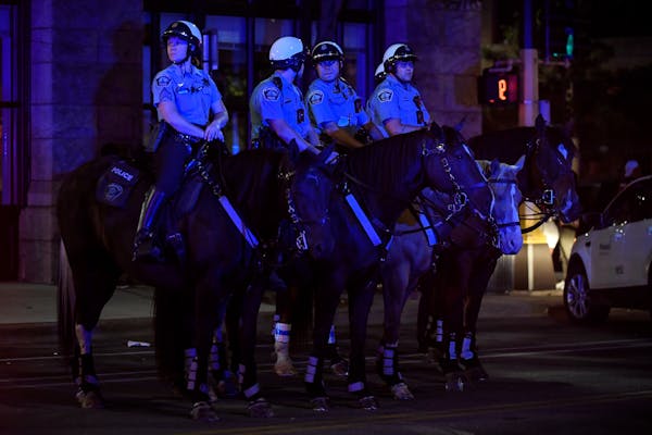 Mounted Minneapolis Police officers were deployed around bar closing time downtown in September 2017.