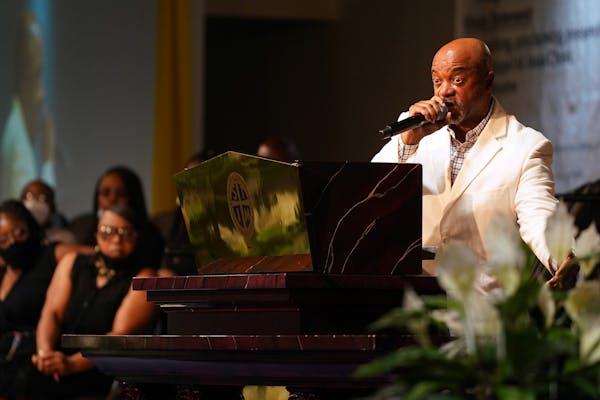The Rev. Jerry McAfee preached during a community memorial for George Floyd at the Shiloh Temple International Ministries in north Minneapolis.