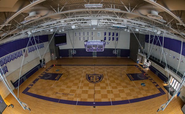 The basketball court at the Anderson Athletic & Recreation Complex at the University of St. Thomas.