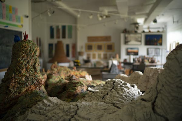 A portion of "Blind Cortez," sculptor Aldo Moroni's current and probably final large scale work, in progress in his Minneapolis studio.