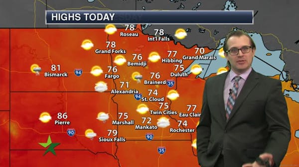 Afternoon forecast: Clouds increase, high 75; chance of storms