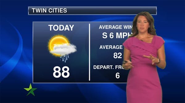 Morning forecast: 88, humid, heat index mid-90s, chance of storms later