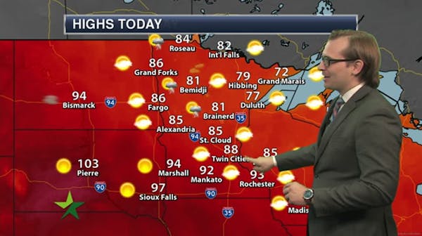 Morning forecast: Warm and humid, mostly sunny, high 88