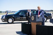 President Donald Trump speaks at Minneapolis-Saint Paul International Airport in Minneapolis, Monday, Aug. 17, 2020. (Doug Mills/The New York Times)
