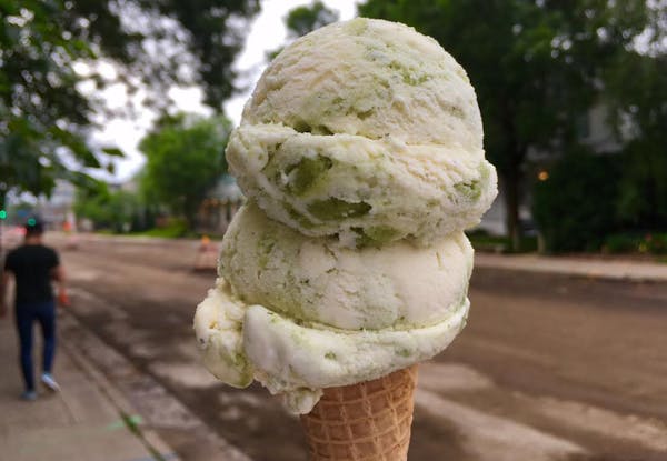 Sweet-basil/vanilla ice cream is among the many flavors at LaLa Homemade Ice Cream. Rick Nelson