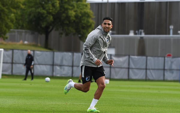 Emanuel Reynoso, newly signed Minnesota United player, working out at the National Sports Center in Blaine.