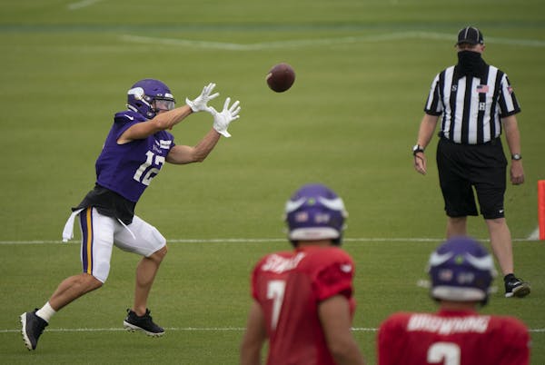 Chad Beebe at Vikings practice Tuesday at TCO Performance Center in Eagan.