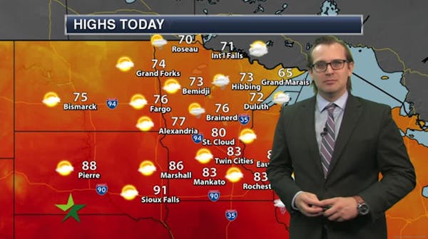Afternoon forecast: Warm and humid, high 83; fall chill arrives Monday