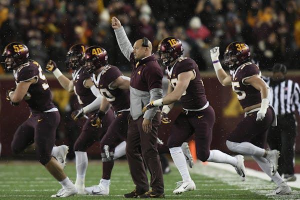 Gophers coach P.J. Fleck and his players reacted during last season’s win over Nebraska.