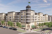 Rendering of the retail/apartment complex at the former Ford site in St. Paul that will be anchored by Lunds & Byerlys.