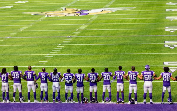 Vikings players stood for a special presentation and a tribute to George Floyd before the start of Sunday's game.