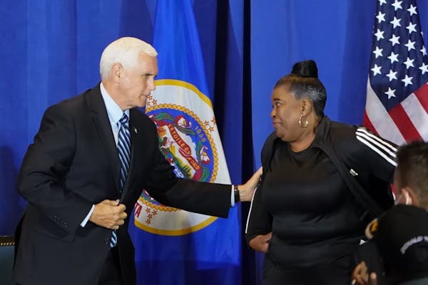 Vice President Mike Pence said goodbye to Flora Westbrook, owner of Flora’s Hair Design, a north Minneapolis hair salon destroyed during rioting. Pe