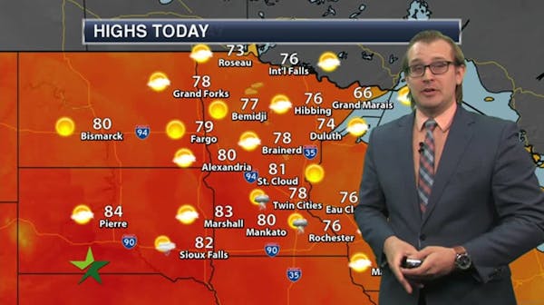 Afternoon forecast: Warmer, chance of a shower; high 78