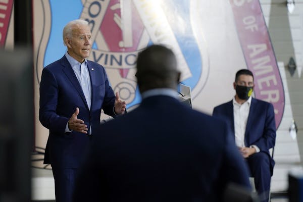Democratic presidential candidate former Vice President Joe Biden speaks at a union training center in Hermantown, Minn., Friday, Sept. 18, 2020.