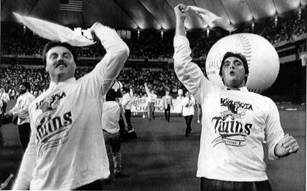 Party like it’s 1987, in your living room. Tom Brunansky, left, and Kent Hrbek mastered waving the original version of the Homer Hanky in 1987. We�