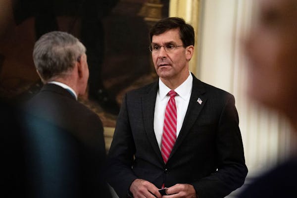 Defense Secretary Mark Esper attends a Medal of Honor ceremony at the White House in Washington, Friday, Sept. 11, 2020.