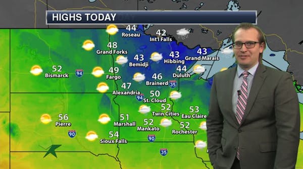 Afternoon forecast: 52, overcast, spotty showers, frost and freeze advisories overnight