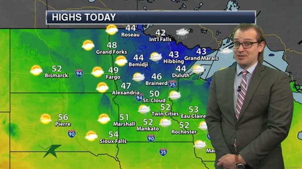 Morning forecast: Cool with scattered showers; high 52