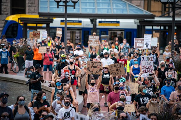 Protesters in front of the Hennepin County Government Center on Aug. 24. Protesters had taken to the streets that evening after Jacob Blake, who is Bl