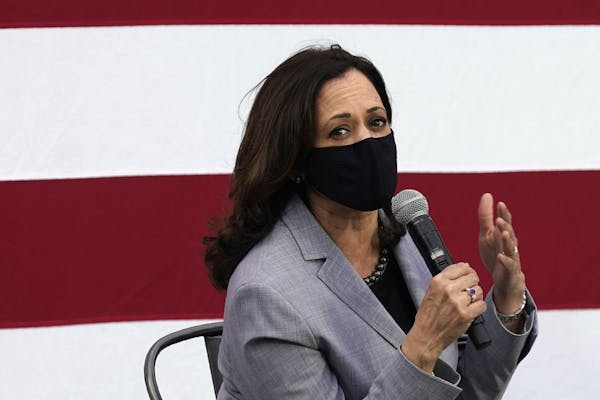 Vice presidential candidate Sen. Kamala Harris, shown Monday in Raleigh, N.C., told the DFL the path to the presidency “runs straight through Minnes