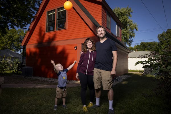 Stephanie Erickson, Ross Pfund and their son, Quinlan Pfund, 2, have a backyard getaway at their home in Minneapolis — an accessory dwelling unit th