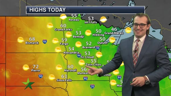 Afternoon forecast: Sunny and cool, high 55; warmer later this week
