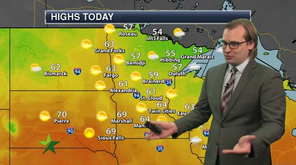 Morning forecast: Showers, then sun; high 64