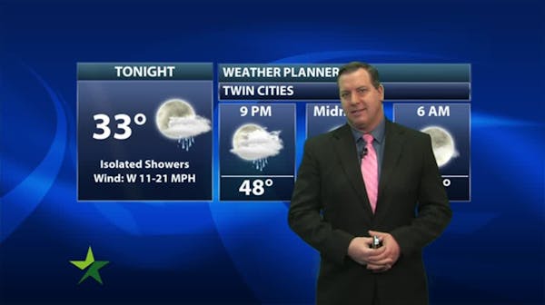 Evening forecast: Low of 35; cloudy, cooler and less windy