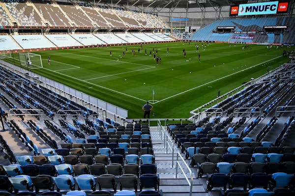 Minnesota United and Sporting KC warmed up in an empty Allianz Field before Friday night's game in St. Paul. ] aaron.lavinsky@startribune.com Minnesot