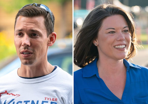 Republican Tyler Kistner, left, is challenging Rep. Angie Craig in Minnesota's Second District race.