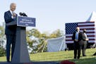 Members of the U.S. Secret Service stand guard as Democratic presidential candidate former Vice President Joe Biden speaks at Gettysburg National Mili