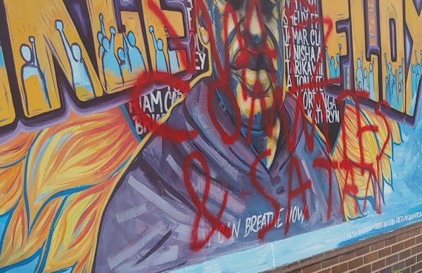 The latest vandalism to the George Floyd mural at 38th Street and S. Chicago Avenue S. was noticed Monday and shared on the Black Lives Matter Minneso