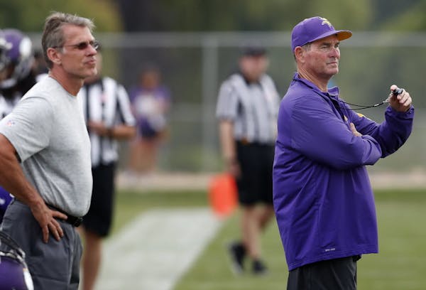 Vikings general manager Rick Spielman (left) and head coach Mike Zimmer.