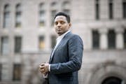 Jamal Osman, who was elected to the Minneapolis City Council in a contested special election, stood in front of City Hall on Wednesday.