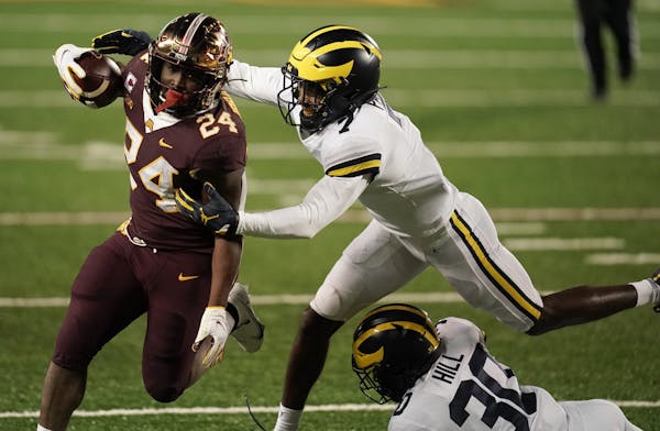 Mo Ibrahim rushed for 140 yards and two touchdowns against the Wolverines.