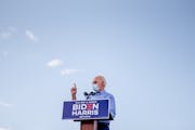 Joe Biden, the Democratic presidential nominee, addresses a drive-in campaign event in Las Vegas on Oct. 9.
