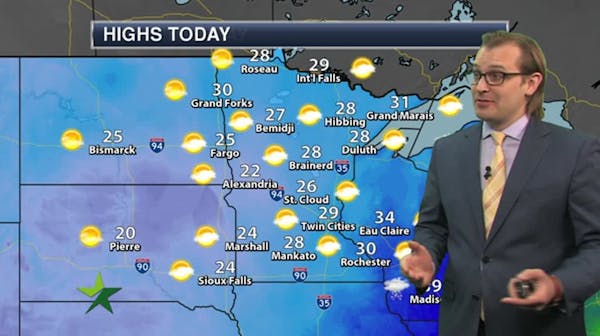 Morning forecast: Cold and partly sunny; high 29