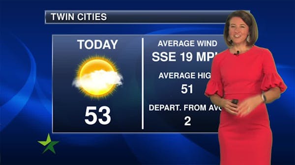 Morning forecast: 53, mix of clouds and sun, windy