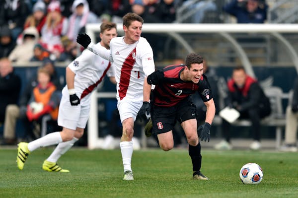 Foster Langsdorf, right, played for Stanford in the NCAA College Cup championship against Indiana three years ago.