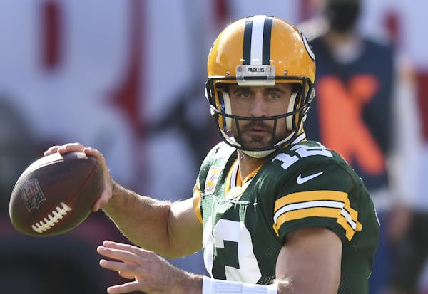 Packers quarterback Aaron Rodgers enters Sunday’s game against the Vikings as the NFL career leader in passer rating (102.8).