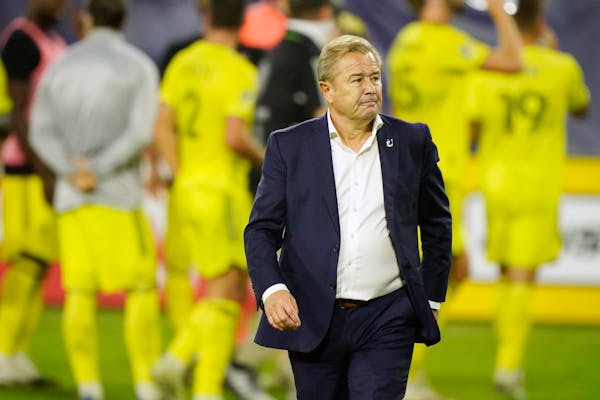 Minnesota United coach Adrian Heath after a tie at Nashville earlier this month.