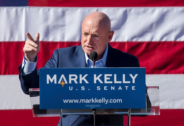 Former astronaut Mark Kelly spoke during a Senate campaign event in Tucson, Ariz.