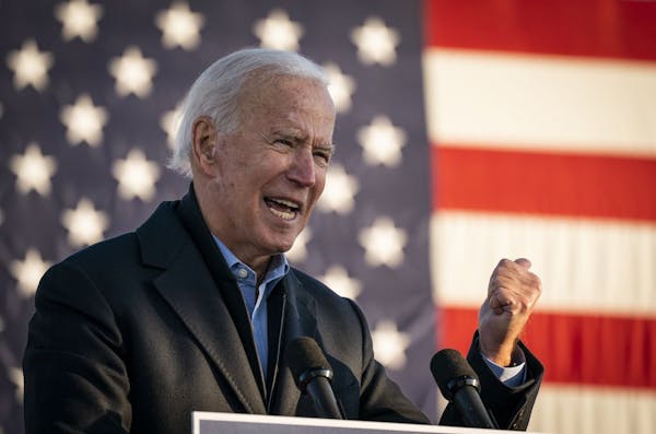 Former Vice President Joe Biden spoke during a drive-in campaign event in Falcon Heights on Friday, Oct. 30, 2020.